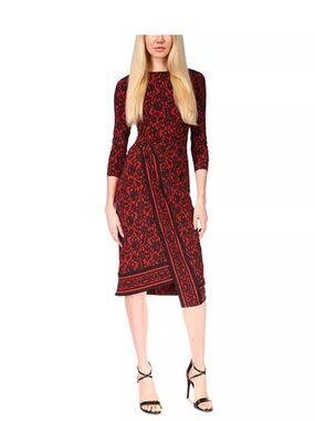 Michael Michael Kors Lace-Detail print Asymmetrical-Hem Midi Dress Size L